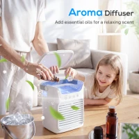 HOMCOM Air Cooler with Adjustable Head, Portable Air Conditioner with 3 Wind Speed, 2 Cool Mist, RGB Light, White(m-7)