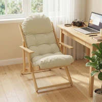 HOMCOM Klapp- und verstellbarer Wohnzimmer-Sessel aus Holz, komfortabler Relaxsessel mit dick gepolstertem, gestepptem Kissen(m-4)