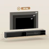 HOMCOM Meuble TV suspendu 140cm, meuble télé pour téléviseur 72 pouces, 2 portes rabattables, 140x25x22cm, bois naturel et noir(m-3)