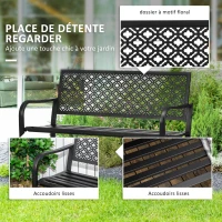 Outsunny Banc de jardin banc extérieur jardin en acier avec dossier à motif floral pour 2 personnes 127 x 63 x 83 cm noir(m-4)