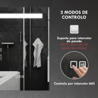 HOMCOM Espelho de Casa de Banho com Luz LED 70x50 cm 3 Cores de Luz Função Antiembaciamento Função de Memória IP44 Prata(m-8)