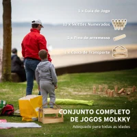 SPORTNOW Jogo de Bowling Finlandês em Madeira com 12 Pinos 1 Bastão e Caixa de Transporte para Adultos Jardim Madeira(m-4)