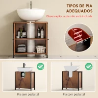 HOMCOM Móvel para Lavatório Pousar 2 Portas de Ripas com Fecho Magnético para Lavatórios sem Pedestal 60x30x60 cm Castanho Rústico(m-4)