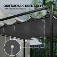 Outsunny Pérgola de Jardim 295x295x221 cm com Teto Retrátil e Cortinas UPF30+ Estrutura Metálica Pérgola para Exterior Cinzento Escuro(m-7)