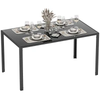 HOMCOM Mesa de Refeição de Vidro Mesa Retangular para 6 Pessoas com Pés de Metal  140x80x75 cm Preto(m-10)
