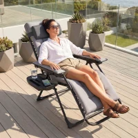 Outsunny Zero Gravity Chair, Folding Sun Lounger Reclining Garden Chair with Arm Pads, Cushion, Cup Holder, Headrest, Light Grey(m-2)