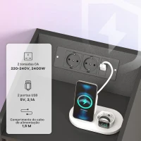 HOMCOM Mesa de Cabeceira com Luzes LED Gaveta Prateleira Estação de Carregamento Entrada USB e Controlo Remoto 40x40x58 cm Branco(m-5)