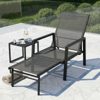Outsunny Chaise Longue Jardin Réglable à 5 Positions avec Repose-Pieds Rétractable et Accoudoirs, Acier, 63x185x55cm, Noir(m-10)
