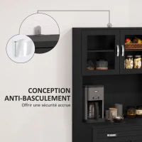 HOMCOM Buffet haut cuisine, armoire de cuisine avec 4 portes, tiroir, plan de travail, étagères réglables, 80x48x170cm, noir(m-6)