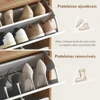HOMCOM Sapateira Estreita com 2 Portas Prateleiras Ajustáveis para 12 Pares de Sapatos 60x24,5x75,5 cm Mdeira e Branco(m-5)