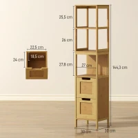 kleankin Coluna Casa de Banho com 3 Prateleiras e 2 Gavetas Armário Alto para Casa de banho Estilo Moderno 30x30x144,3 cm Madeira(m-3)