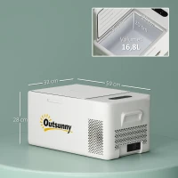 Outsunny Geleira Portátil Elétrica 16,8L Refrigerador para Carro 12/24/220V -20℃ a +20℃ com Ecrã e Luz LED 59x32x28 cm Branco(m-3)