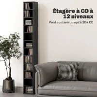 HOMCOM Rangements pour CD et DVD avec 12 compartiments, capacité max. 204 CD, 21 x 20 x 175 cm, noir(m-4)