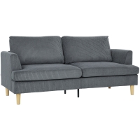 HOMCOM Sofá de 3 Lugares Revestido em Veludo Almofadas Espessas com Molas Assento Largo 2 Almofadas 188x80x86 cm Cinzento Escuro