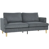 HOMCOM Sofá de 3 Lugares Revestido em Veludo Almofadas Espessas com Molas Assento Largo 2 Almofadas 188x80x86 cm Cinzento Escuro(m-1)