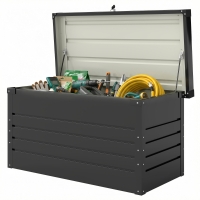 Outsunny Coffre de rangement métal boîte de jardin 350L double vérins à gaz  verrouillable pour coussins outils gris anthracite