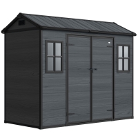 Outsunny Abrigo de Jardim Exterior 2,77 m² 244x131x201 cm com Base, Portas com Fecho, Janelas e Ventilação, Cinzento Escuro