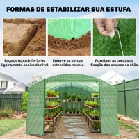 Outsunny Estufa Tipo Túnel 6x3x2 m com 3 Portas Enroláveis 6 Janelas com Rede e Estrutura de Aço Galvanizado Verde(m-8)
