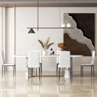 HOMCOM Conjunto de 6 Cadeiras de Sala de Jantar Estofadas em Linho com Pernas em Metal Cadeiras Modernas para Cozinha Quarto Suporta até 120 kg 41x50x97 cm Branco(m-9)