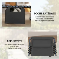 Outsunny Chaise longue jardin extérieur, Bain de soleil Pliable, dossier inclinable sur 5 positions, 200 x 57 x 38 cm, gris Foncé(m-8)