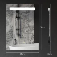 HOMCOM Espelho de Casa de Banho com Luz LED 70x50 cm 3 Cores de Luz Função Antiembaciamento Função de Memória IP44 Prata(m-3)