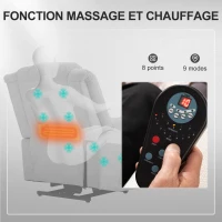 HOMCOM Fauteuil releveur électrique avec fonction massage et chauffage, fauteuil relax électrique dossier inclinable gris foncé(m-5)