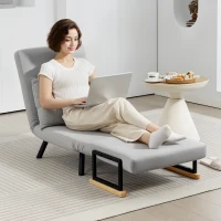 HOMCOM Poltrona Convertível em Cama Poltrona 3 em 1 Convertível em Cama com Encosto Ajustável em 5 Níveis 63x73x81 cm Cinza Claro(m-7)