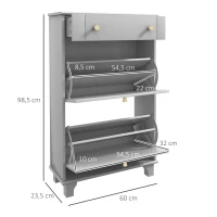 HOMCOM Sapateira Móvel Sapateira Estreita com 2 Portas e 1 Gaveta para 8 Pares de Sapatos 60x23,5x98,5 cm Cinzento(m-3)