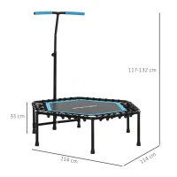 SPORTNOW Trampoline de fitness 114 cm, cordes élastiques, poignée réglable 3 positions, trampoline d'exercice silencieux, bleu(m-3)
