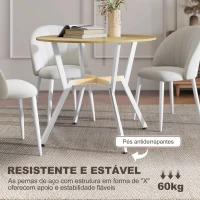 HOMCOM Mesa de Refeição Redonda Mesa de Jantar Estilo Industrial com Bancada de Madeira e Estrutura de Aço Ø90x76 cm Madeira e Branco(m-5)