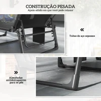 Outsunny Conjunto de 2 Espreguiçadeiras Dobráveis com Apoio de Cabeça Almofadas Bolso Lateral e Encosto Reclinável em 5 Posições Cinza Escuro(m-8)