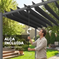 Outsunny Pérgola de Jardim 3x5,7 m com Teto de Lamas Ajustável a 90° Manivela Estrutura de Alumínio UPF50+ Cinzento Escuro(m-6)