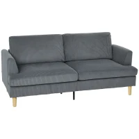 HOMCOM Sofá de 3 Lugares Revestido em Veludo Almofadas Espessas com Molas Assento Largo 2 Almofadas 188x80x86 cm Cinzento Escuro(m-11)