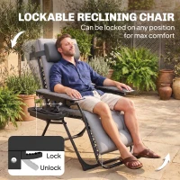 Outsunny Zero Gravity Chair, Folding Sun Lounger Reclining Garden Chair with Arm Pads, Cushion, Cup Holder, Headrest, Light Grey(m-5)