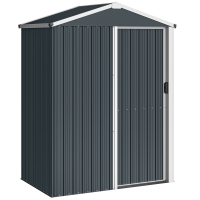Outsunny Abrigo de Jardim Metálico 136x87x179 cm Abrigo para Ferramentas com Porta de Correr Teto Inclinado e Luvas Cinzento Escuro