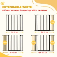 PawHut Dog Gate Pet Safety Gate Stair Barrier Pressure Mount Adjustable 76-82/86-97/101-107 cm, Black(m-4)