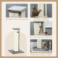 PawHut Griffoir pour chat poteau griffoir chat en sisal et peluche, boule suspendue base stable 41 x 41 x 81 cm gris et crème(m-5)