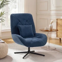 HOMCOM Accent Chair, Chenille Upholstered Swivel Armchair with Lumbar Pillow, High Back, Deep Seat and Metal Legs, Dark Blue(m-2)