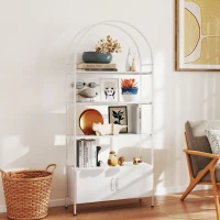 HOMCOM Étagère de rangement, bibliothèque arquée à 4 niveaux avec placard double porte, 80 x 30 x 187 cm, blanc(m-6)