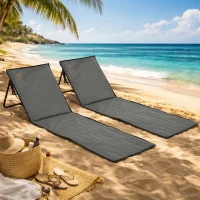Outsunny Conjunto de 2 Esteiras de Praia Dobrável Esteiras Acolchoadas com Encosto Reclinável 142x51x40 cm Cinza(m-2)