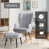 HOMCOM Poltrona Baloiço com Apoio para os Pés Poltrona Relax com Almofada Acolchoada e Anti-Tombo 64x89x90 cm Cinzento(m-6)