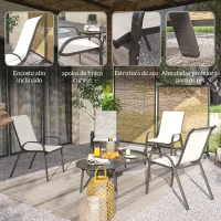 Outsunny Conjunto de 4 Cadeiras de Exterior Empilháveis com Assento de Rede Encosto Alto e Estrutura de Aço para Jardim Bege e Preto(m-6)