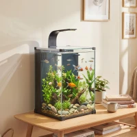 PawHut Aquarium en Verre Trempé Nano Aquarium avec Filtre Intégré Pompe 5W et Éclairage LED 30x30x45cm Noir(m-10)