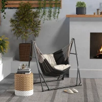 Outsunny Suporte para Cama Rede Dobrável 2 em 1 Suporte para Cadeira Suspensa com Estrutura Metálica e Bolsa de Transporte, Preto(m-2)