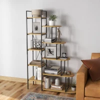 HOMCOM Étagère de rangement bibliothèque 5 niveaux style industriel structure en acier 111,5 x 32 x 170 cm noir et couleur bois(m-10)