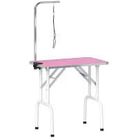 PawHut 32" Foldable Dog Grooming Table Pet Drying Beauty Table Adjustable Fixed Arm Rubber Top, Pink(m-1)