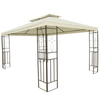 Outsunny Pérgola de Jardim 4x3 m com Telhado Duplo Estrutura de Aço Anti-UV para Exterior Terraço Pátio Branco Creme(m-11)