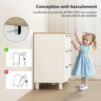 HOMCOM Commode 6 tiroirs, meuble de rangement avec pieds en bois de pin, style moderne, 120 x 38 x 71 cm, bois naturel et blanc(m-5)