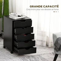 HOMCOM Caisson bureau mobile, meuble rangement bureau sur roulettes, 5 tiroirs, 40 x 40 x 67 cm, noir(m-4)