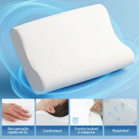 HOMCOM Almofada de Espuma Viscoelástica com Desenho Ergonómico Dupla Altura Capa Removível e Lavável 68,58x35,56x8,9/10,8 cm Creme(m-4)